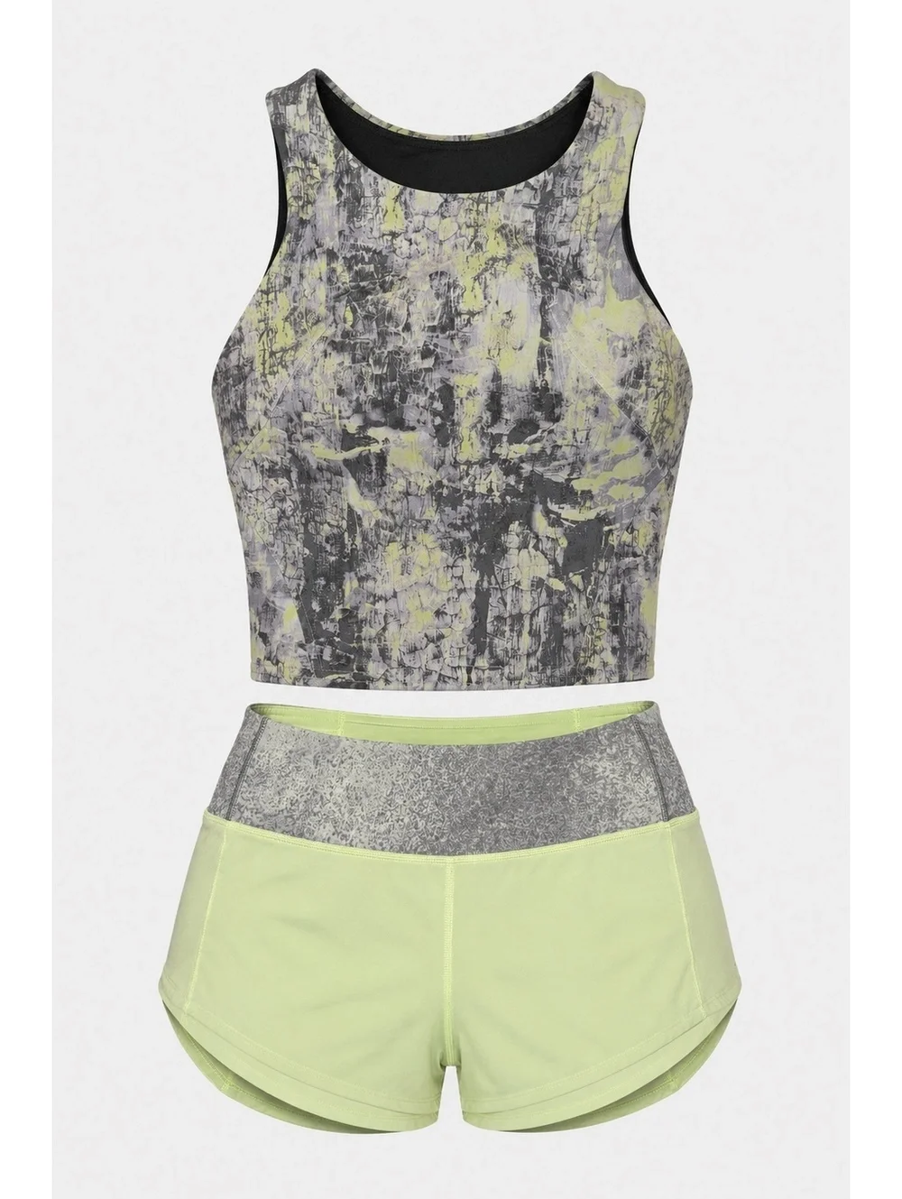 Lululemon Activewear Set Top & Speed Up Shorts Lime Green Gray EUC Size XS/S